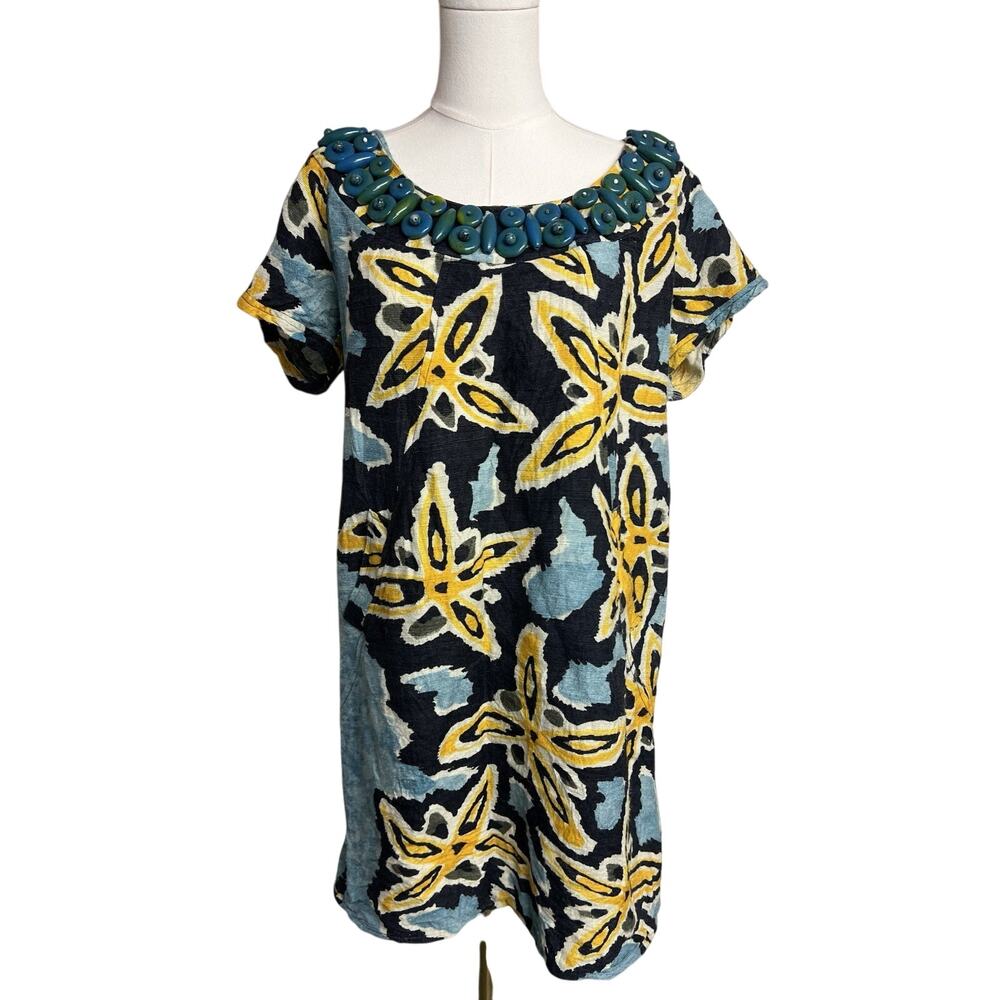 Diane von Furstenberg DVF Fiji Flower MOCA Shift‎ Dress Sz 10 Beaded Bold Resort